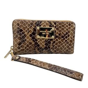 MICHAEL Michael Kors Electronic Sand Brown PYTHON LEATHER‎ Wallet Wristlet